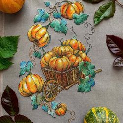 Autumn Harvest Cross Stitch Pattern Pumpkins Cross Stitch Pattern Halloween Cross Stitch Pattern PDF