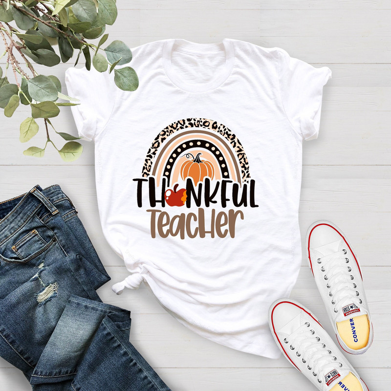 Thanksgiving Teacher Shirt,Thankful Rainbow Pumpkin Shirt,Family Thanksgiving, Thanksgiving Dinner, Thanksgiving Vacation Shirt,Teacher Gift - 1.jpg