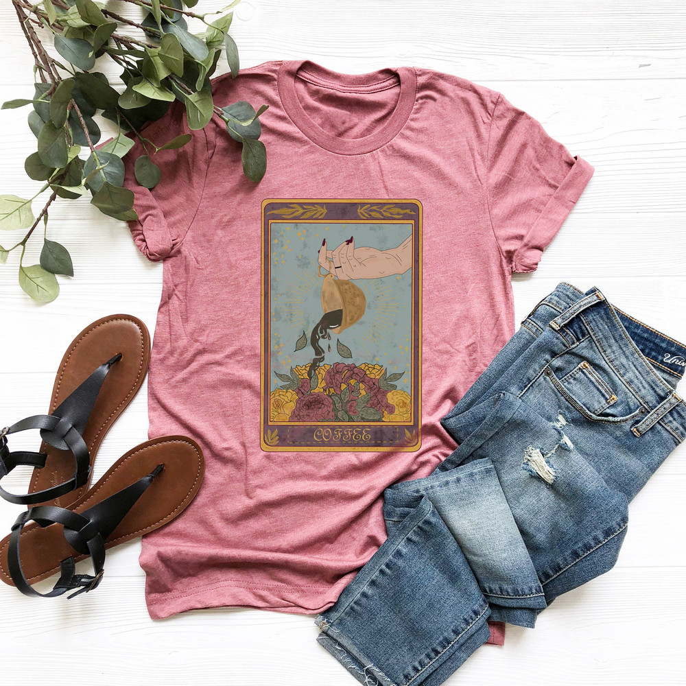 The Coffee Tarot Card Shirt, Vintage Tarot Card Shirt, Coffee Lover Shirt, Witchy Shirt, Mystical Clothing,Spill The Coffee Tarot Card Shirt - 1.jpg
