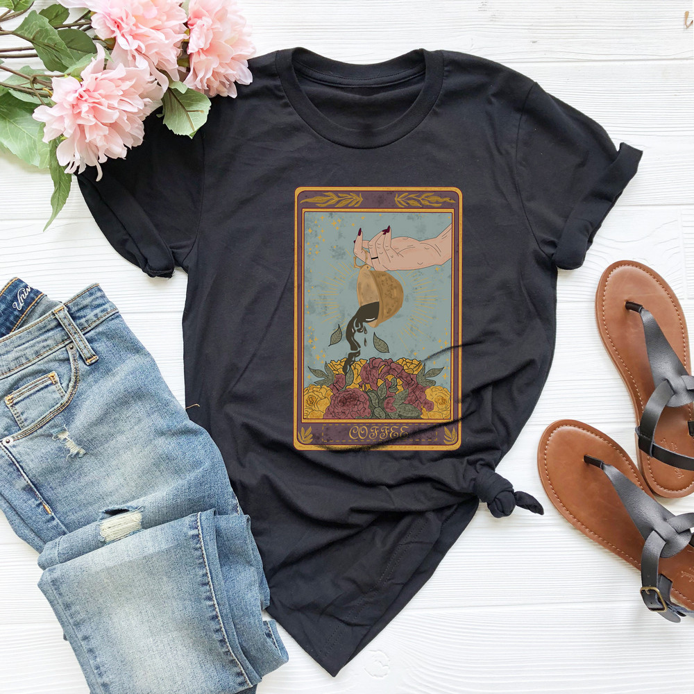 The Coffee Tarot Card Shirt, Vintage Tarot Card Shirt, Coffee Lover Shirt, Witchy Shirt, Mystical Clothing,Spill The Coffee Tarot Card Shirt - 2.jpg