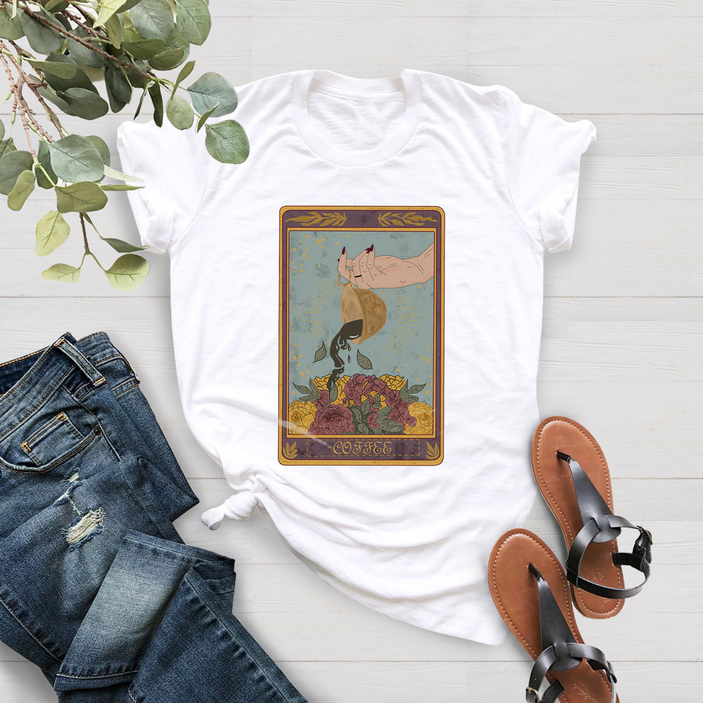 The Coffee Tarot Card Shirt, Vintage Tarot Card Shirt, Coffee Lover Shirt, Witchy Shirt, Mystical Clothing,Spill The Coffee Tarot Card Shirt - 3.jpg