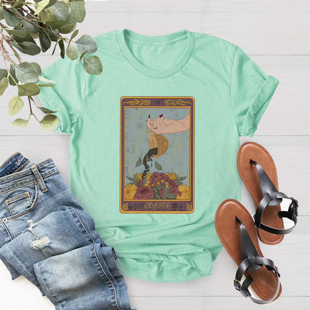 The Coffee Tarot Card Shirt, Vintage Tarot Card Shirt, Coffee Lover Shirt, Witchy Shirt, Mystical Clothing,Spill The Coffee Tarot Card Shirt - 4.jpg
