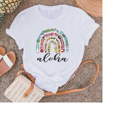 hawaii rainbow t-shirt aloha state shirt hawaii tshirt gift, cute hawaiian girls trip cruise bachelorette maui oahu over