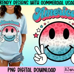 american smiley face png, retro 4th of july sublimation desi