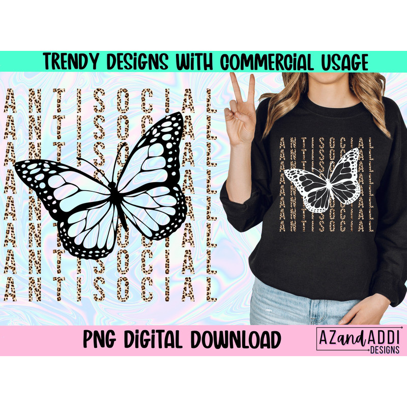 Antisocial butterfly png, png file for sublimation or print, trendy butterfly design, funny png, introverted png - 1.jpg