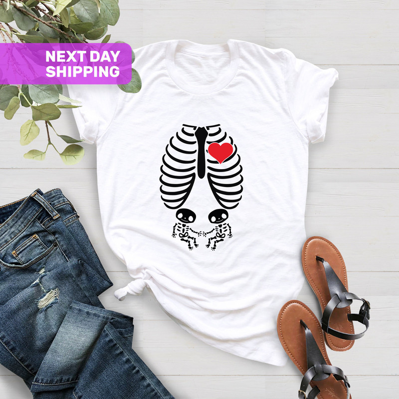 Twin Pregnancy Announcement, Halloween Twins Maternity Shirt, Skeleton Maternity Shirt, Pregnancy Shirt, Pregnancy Announcement Shirt - 3.jpg