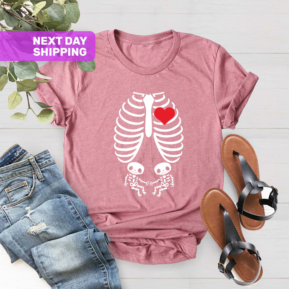 Twin Pregnancy Announcement, Halloween Twins Maternity Shirt, Skeleton Maternity Shirt, Pregnancy Shirt, Pregnancy Announcement Shirt - 5.jpg