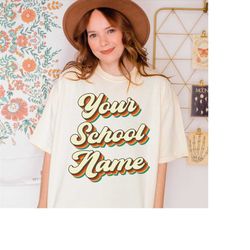 comfort colors  retro teacher custom shirt, custom school name tshirt, personalized teacher tshirt,gift for teacher,retr