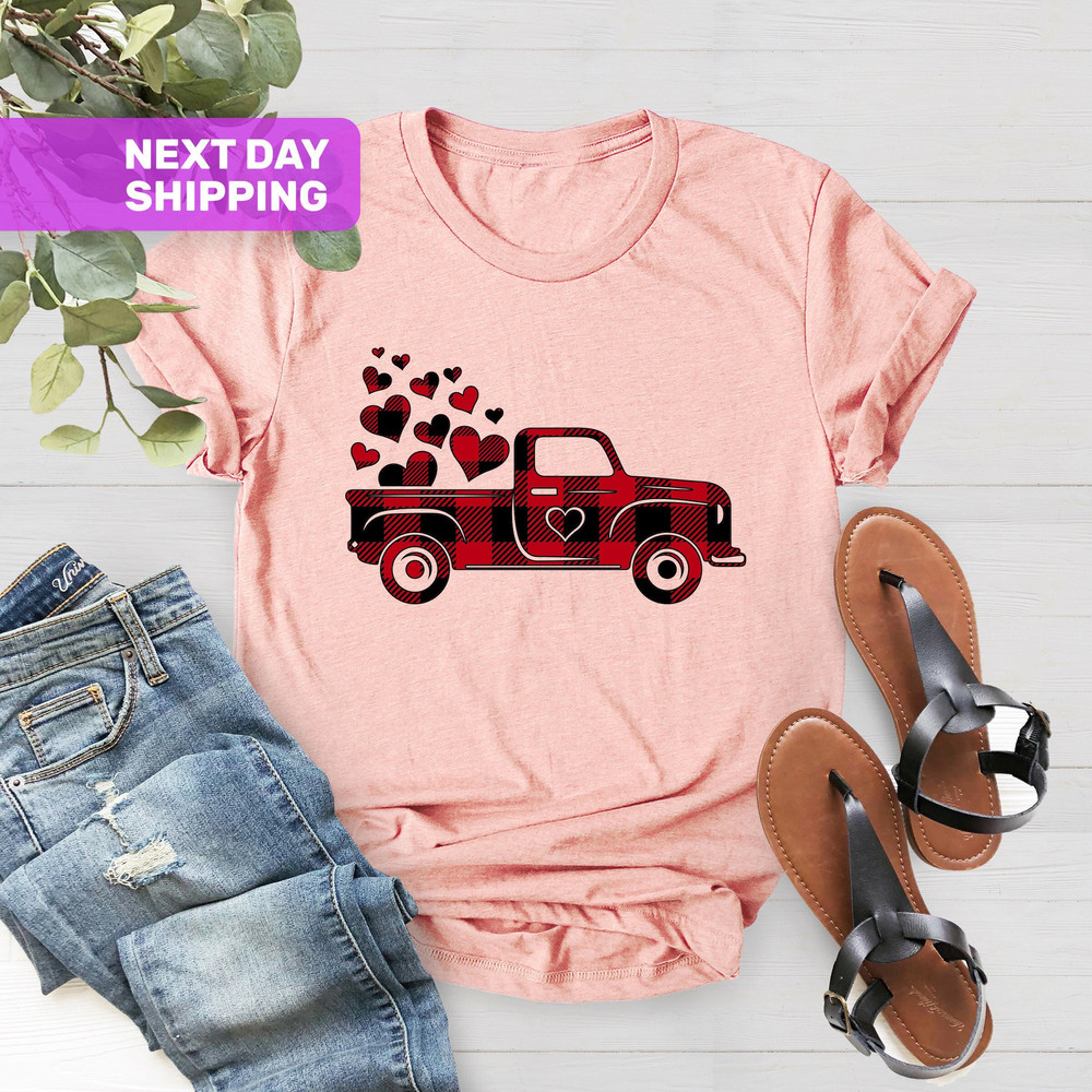 Valentines Buffalo Plaid Truck Shirt, Valentines Day Gift, Heart Shirt, Cute Valentine Shirt, Valentines Day Shirts For Woman - 1.jpg
