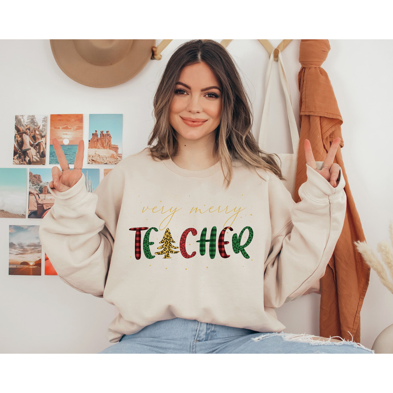 Very Merry Teacher Shirt, Christmas Gift For Teacher, Holiday, Teacher Christmas Shirt, Leopard & Buffalo Plaid Shirt, Christmas Tree Shirt - 3.jpg