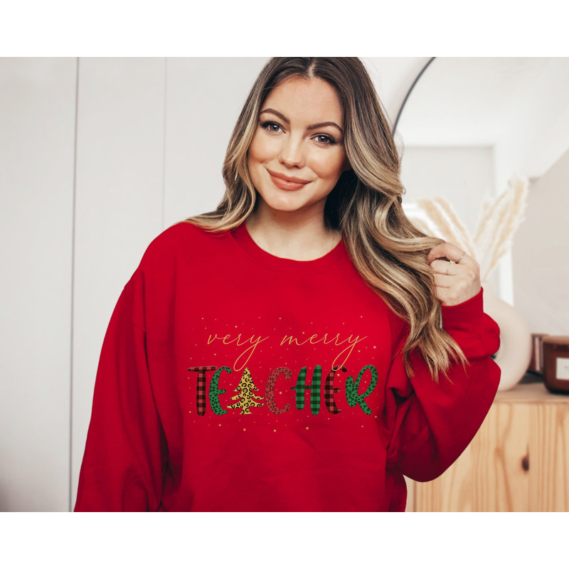 Very Merry Teacher Shirt, Christmas Gift For Teacher, Holiday, Teacher Christmas Shirt, Leopard & Buffalo Plaid Shirt, Christmas Tree Shirt - 4.jpg