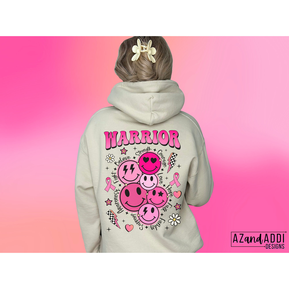 Breast cancer warrior png, retro breast cancer sublimation design, pink cancer awareness png, pink smiley face png, October cancer awareness - 2.jpg