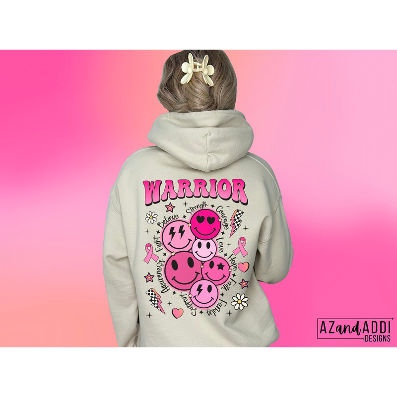 Breast cancer warrior png, retro breast cancer sublimation design, pink cancer awareness png, pink smiley face png, October cancer awareness - 2.jpg