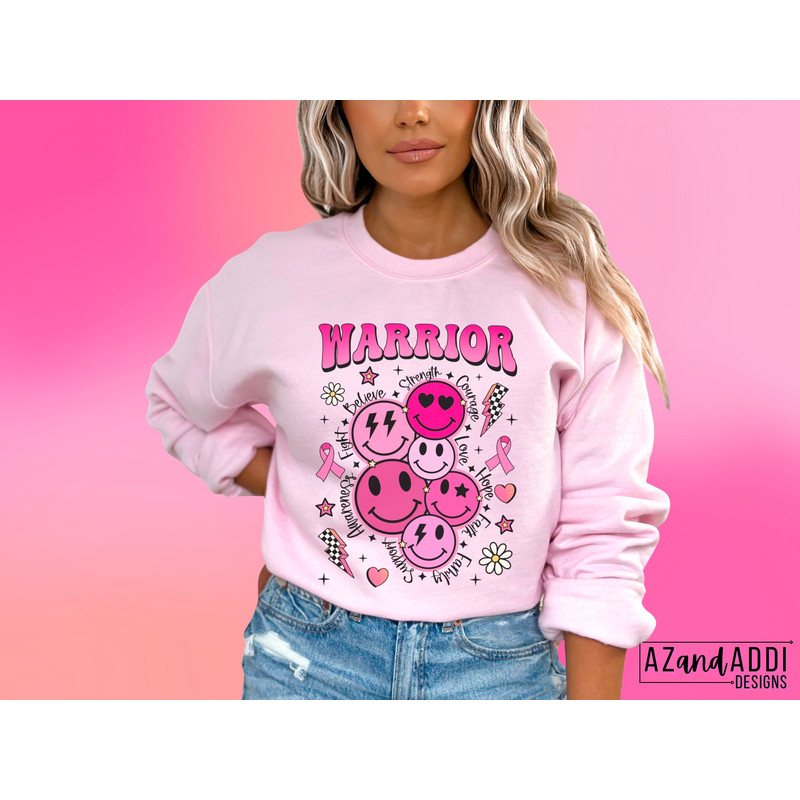 Breast cancer warrior png, retro breast cancer sublimation design, pink cancer awareness png, pink smiley face png, October cancer awareness - 3.jpg