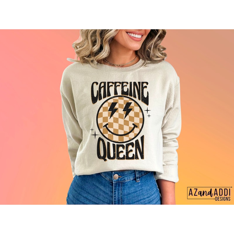 Caffeine queen png, retro coffee png, coffee sublimation design, fueled by iced coffee png, retro smiley face png, coffee digital download - 3.jpg