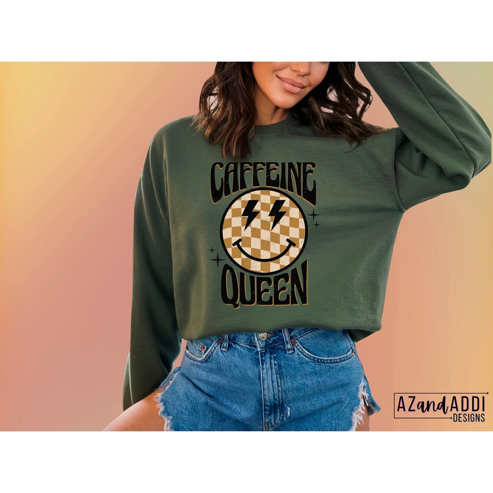 Caffeine queen png, retro coffee png, coffee sublimation design, fueled by iced coffee png, retro smiley face png, coffee digital download - 4.jpg