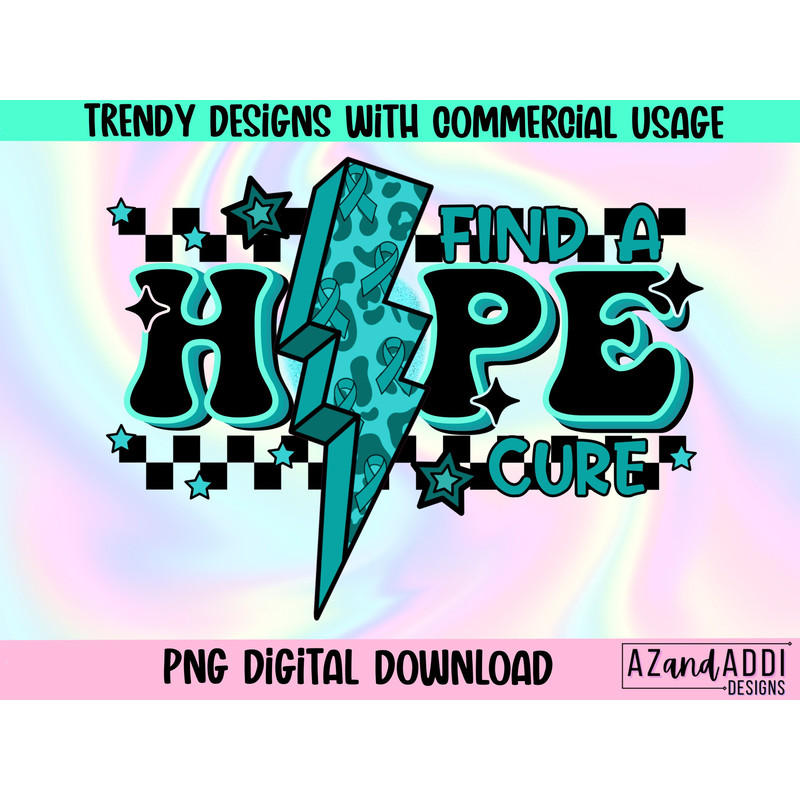 Cervical cancer awareness png, teal cancer ribbon png, find a cure cancer png, cancer sublimation, retro cancer awareness png - 1.jpg