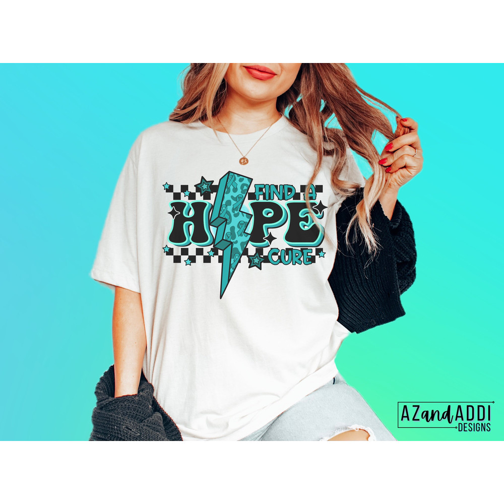 Cervical cancer awareness png, teal cancer ribbon png, find a cure cancer png, cancer sublimation, retro cancer awareness png - 2.jpg