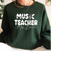 groovy retro teacher name sweatshirt, custom music art media pe  teacher sweatshirt, personalized teacher t shirt, gift