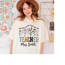 comfort colors  groovy wildflower teacher name shirt, custom teacher tshirt, personalized teacher t shirt, gift for teac