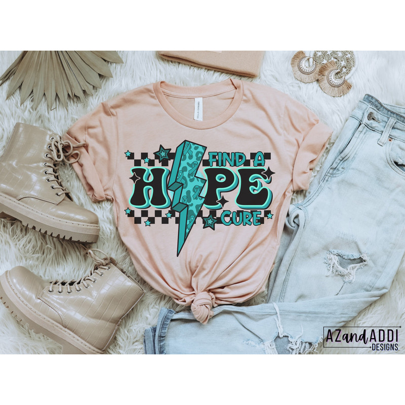 Cervical cancer awareness png, teal cancer ribbon png, find a cure cancer png, cancer sublimation, retro cancer awareness png - 4.jpg