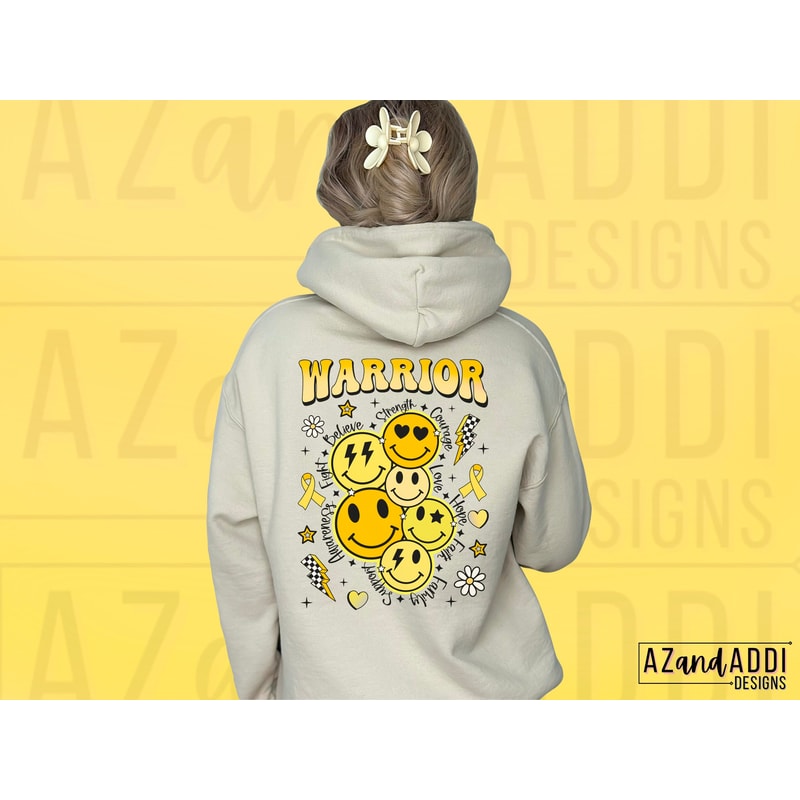 Childhood cancer smiley face png, inspirational cancer png, childhood cancer awareness, retro png, front and back png, yellow cancer ribbon - 3.jpg