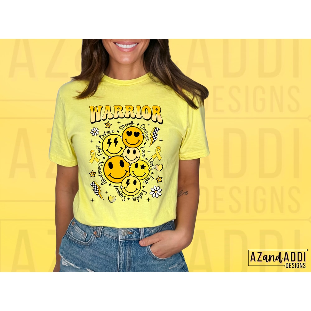 Childhood cancer smiley face png, inspirational cancer png, childhood cancer awareness, retro png, front and back png, yellow cancer ribbon - 4.jpg