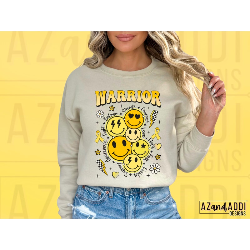 Childhood cancer smiley face png, inspirational cancer png, childhood cancer awareness, retro png, front and back png, yellow cancer ribbon - 5.jpg