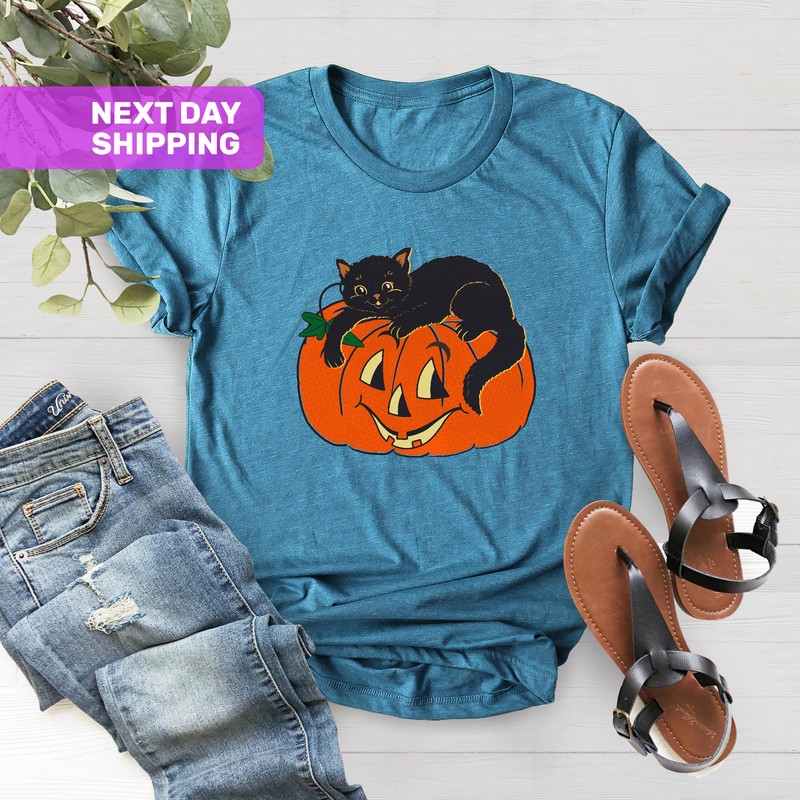 Vintage Black Cat Sweatshirt, Halloween Sweatshirt, Pumpkin Sweatshirt, Trick or Treat Sweatshirt, Fall Sweatshirt, Fall Tee,Halloween Gifts - 5.jpg