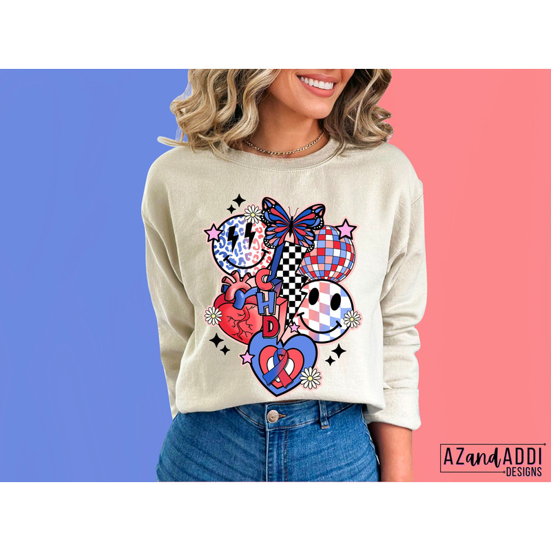 CHD awareness png, anatomical heart design, retro sublimation png, retro smiley face collage, inspirational design, CHD ribbon png - 2.jpg