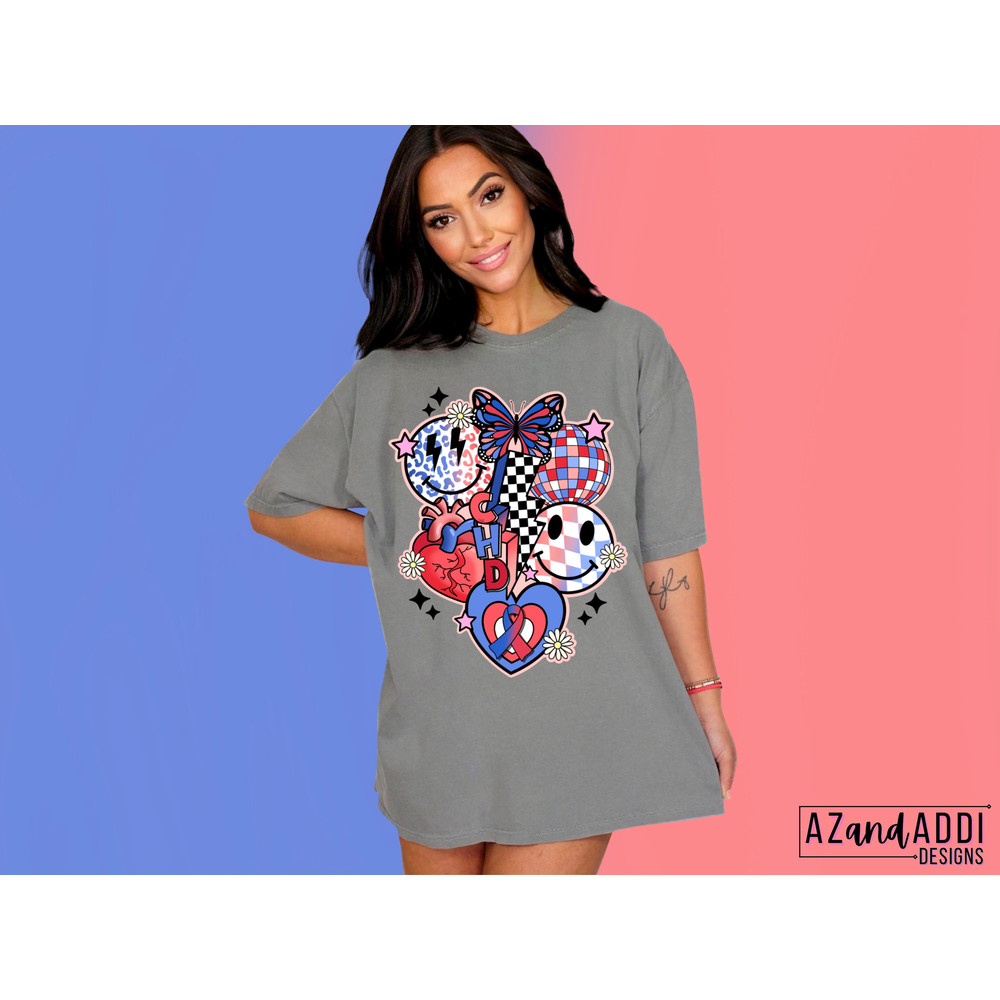 CHD awareness png, anatomical heart design, retro sublimation png, retro smiley face collage, inspirational design, CHD ribbon png - 5.jpg