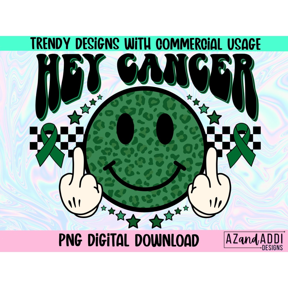 F Cancer Png, Green Ribbon Png, Liver Cancer Awareness Png, Green smile face png, retro cancer sublimation - 1.jpg