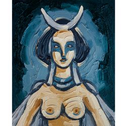 Goddess Inanna Painting Astarte Original Art Mythology Artwork  Spiritual Oil Panel ARTbyAnnaSt 8 by 10 inches