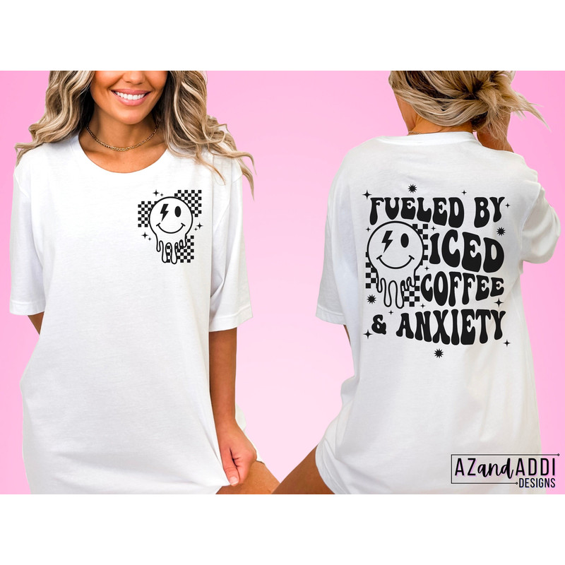 Fueled by iced coffee png, retro anxiety png, mom life png, melting smiley face pocket design, retro smiley sublimation png, trendy png - 3.jpg