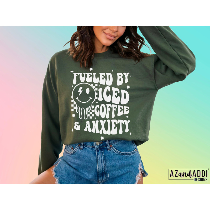 Fueled by iced coffee png, retro anxiety png, mom life png, melting smiley face pocket design, retro smiley sublimation png, trendy png - 4.jpg