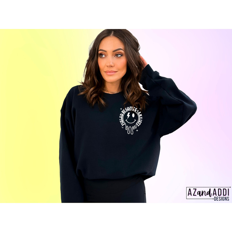Fueled by iced coffee png, retro anxiety png, mom life png, melting smiley face pocket design, retro smiley sublimation png, trendy png - 5.jpg