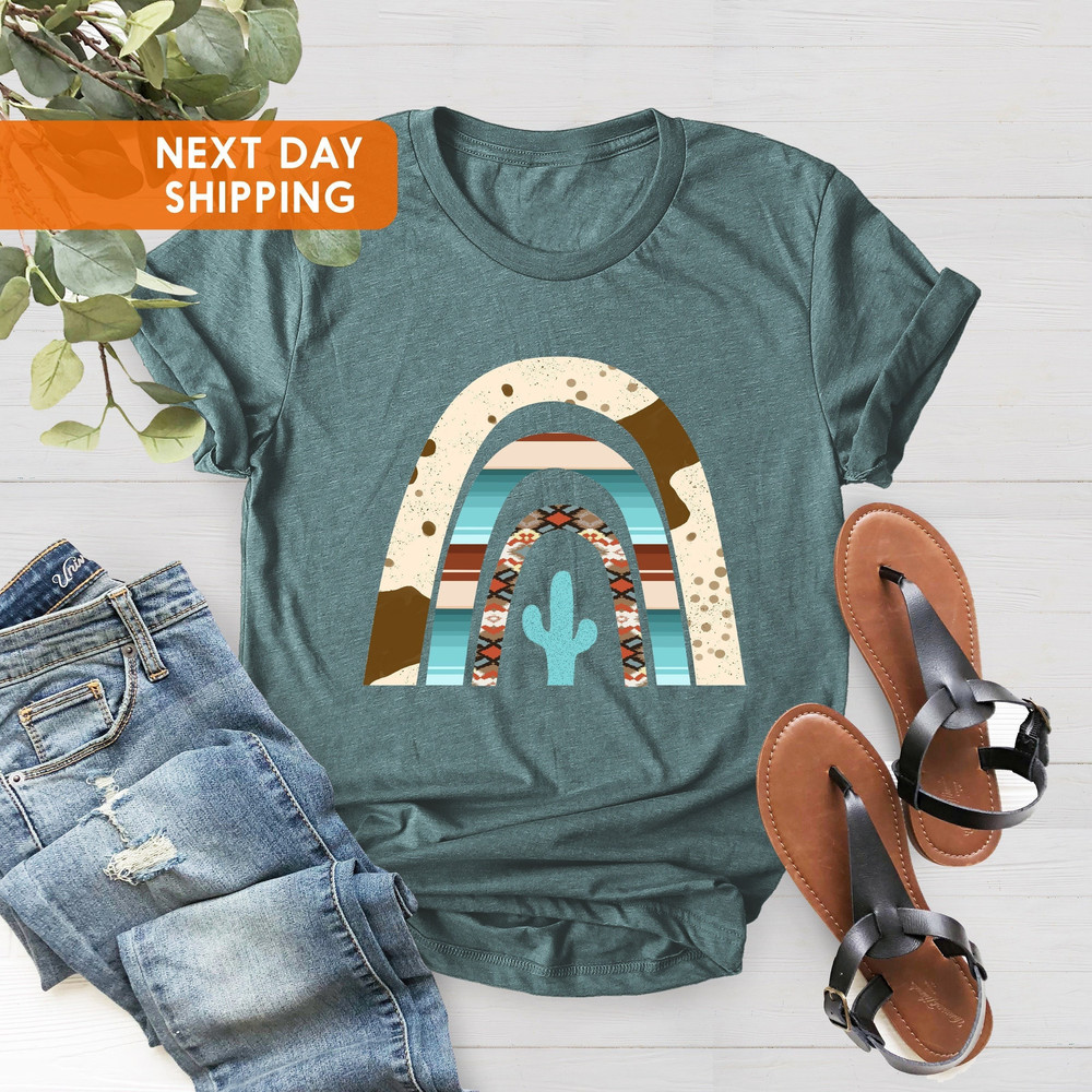 Western Shirt, Boho Rainbow Shirt, Cowhide Rainbow Shirt, Country Rainbow Shirt, Cow Print Shirt, Cowgirl Shirt, Mom Shirt,Xmas Gift For Mom - 1.jpg