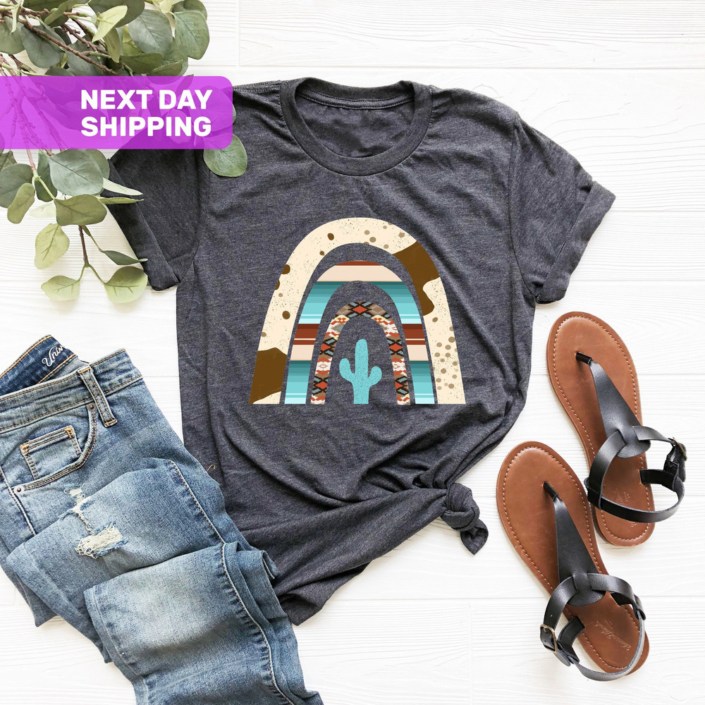 Western Shirt, Cowhide Rainbow Shirt, Boho Rainbow Shirt, Country Rainbow Shirt, Cow Print Shirt, Xmas Gift For Mom,Cowgirl Shirt, Mom Shirt - 1.jpg