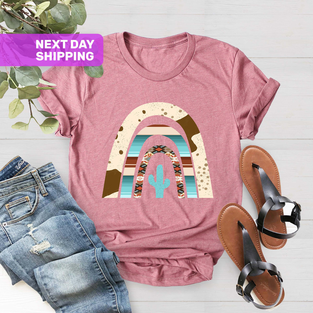 Western Shirt, Cowhide Rainbow Shirt, Boho Rainbow Shirt, Country Rainbow Shirt, Cow Print Shirt, Xmas Gift For Mom,Cowgirl Shirt, Mom Shirt - 3.jpg