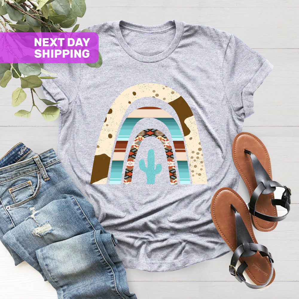 Western Shirt, Cowhide Rainbow Shirt, Boho Rainbow Shirt, Country Rainbow Shirt, Cow Print Shirt, Xmas Gift For Mom,Cowgirl Shirt, Mom Shirt - 4.jpg