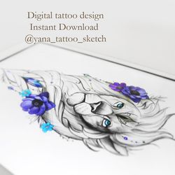Lion Tattoo Design Lion Tattoo Sketch Tattoo Flash for Woman, Instant download PDF, JPG, PNG files