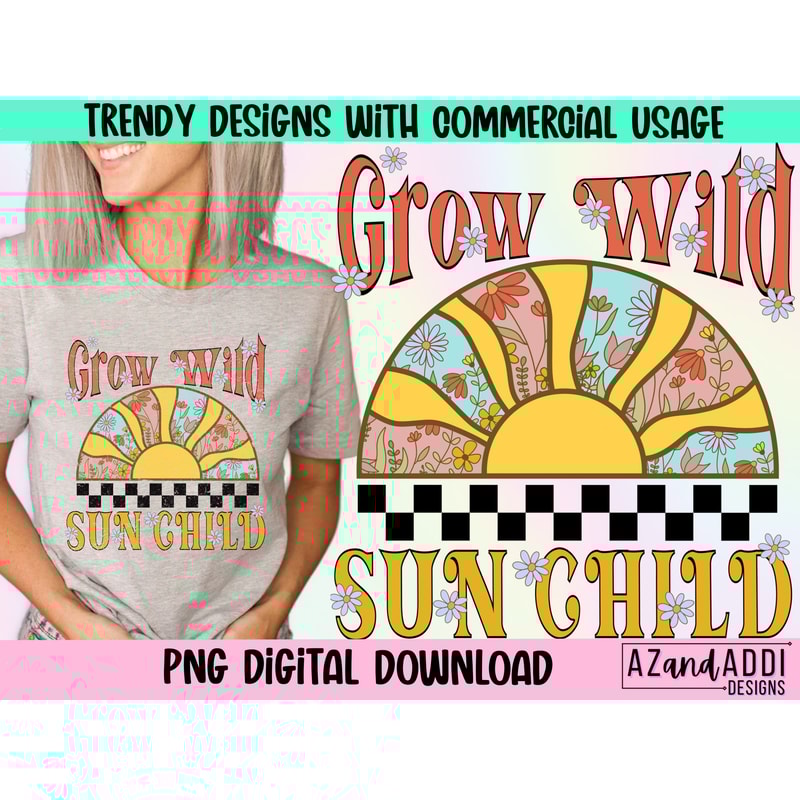 Grow Wild Sun Child, Retro Sun png, retro sublimation, Boho sublimation, Wildflower, Stay wild Moon child, Vintage Sun Design - 1.jpg