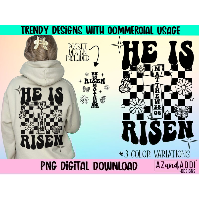 He is risen png, Christian Easter png, retro Christian sublimation, religious easter design, scriptures png, trendy front back design - 1.jpg