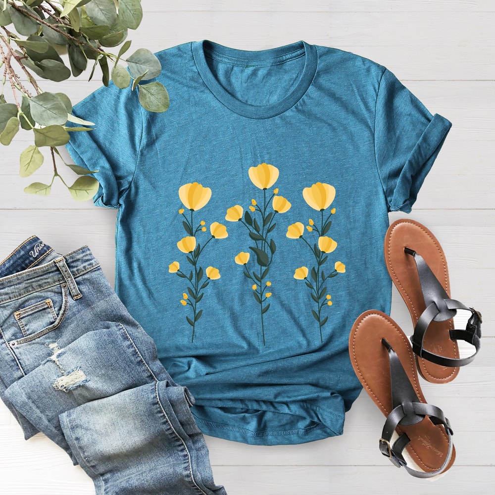 Yellow Flowers and Stems, Cute Boho Yellow Flowers Design Shirt, Wildflower Shirt, Yellow Flowers Tee, Gift For Mom, Spring Shirt - 2.jpg