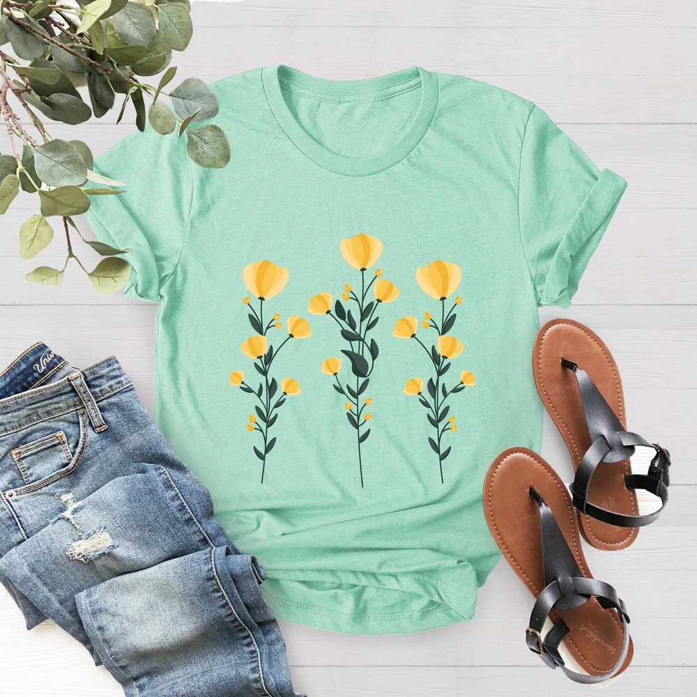 Yellow Flowers and Stems, Cute Boho Yellow Flowers Design Shirt, Wildflower Shirt, Yellow Flowers Tee, Gift For Mom, Spring Shirt - 4.jpg