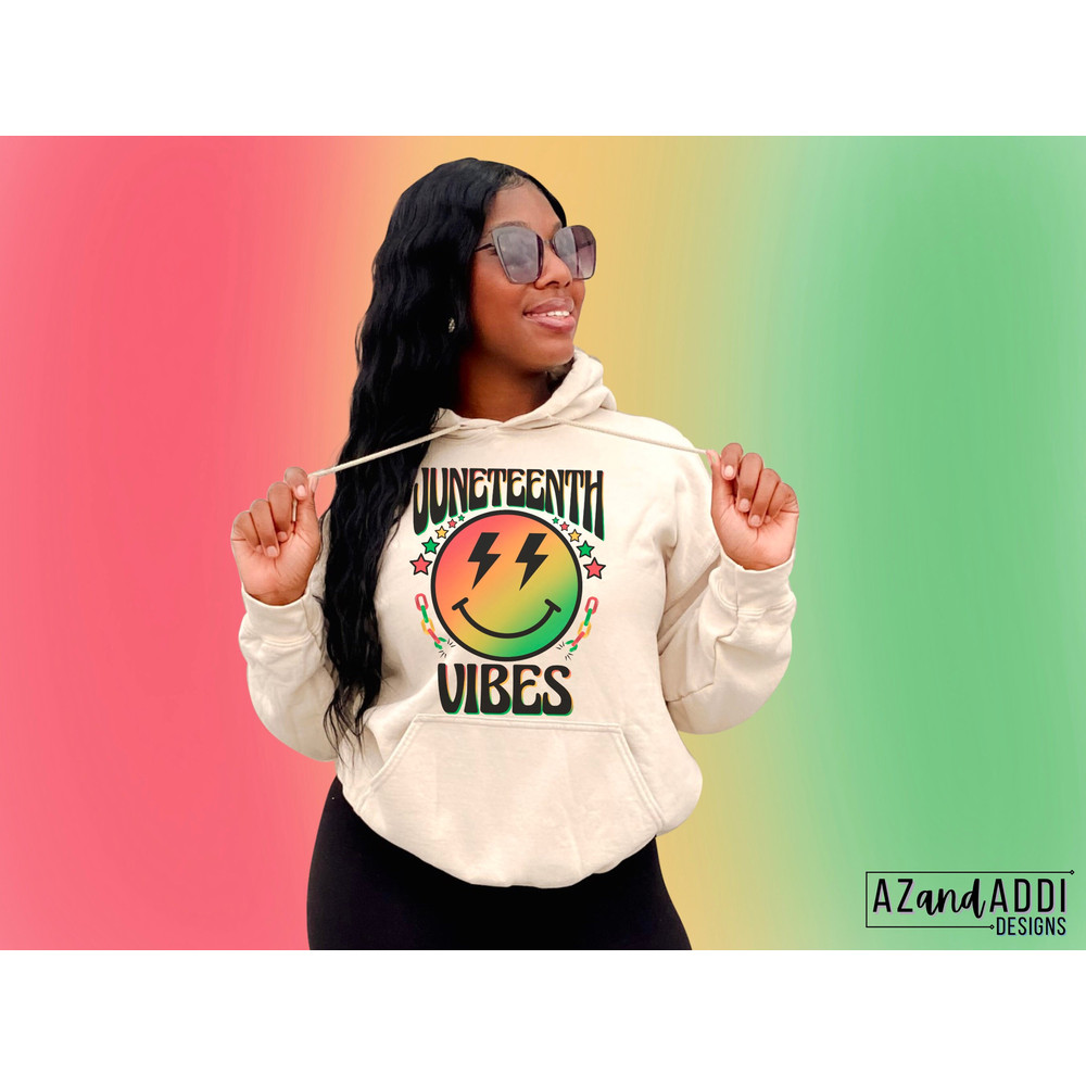 Juneteenth vibes smiley face png, retro Juneteenth sublimation design, black history png, black culture png, breaking chains digital design - 2.jpg