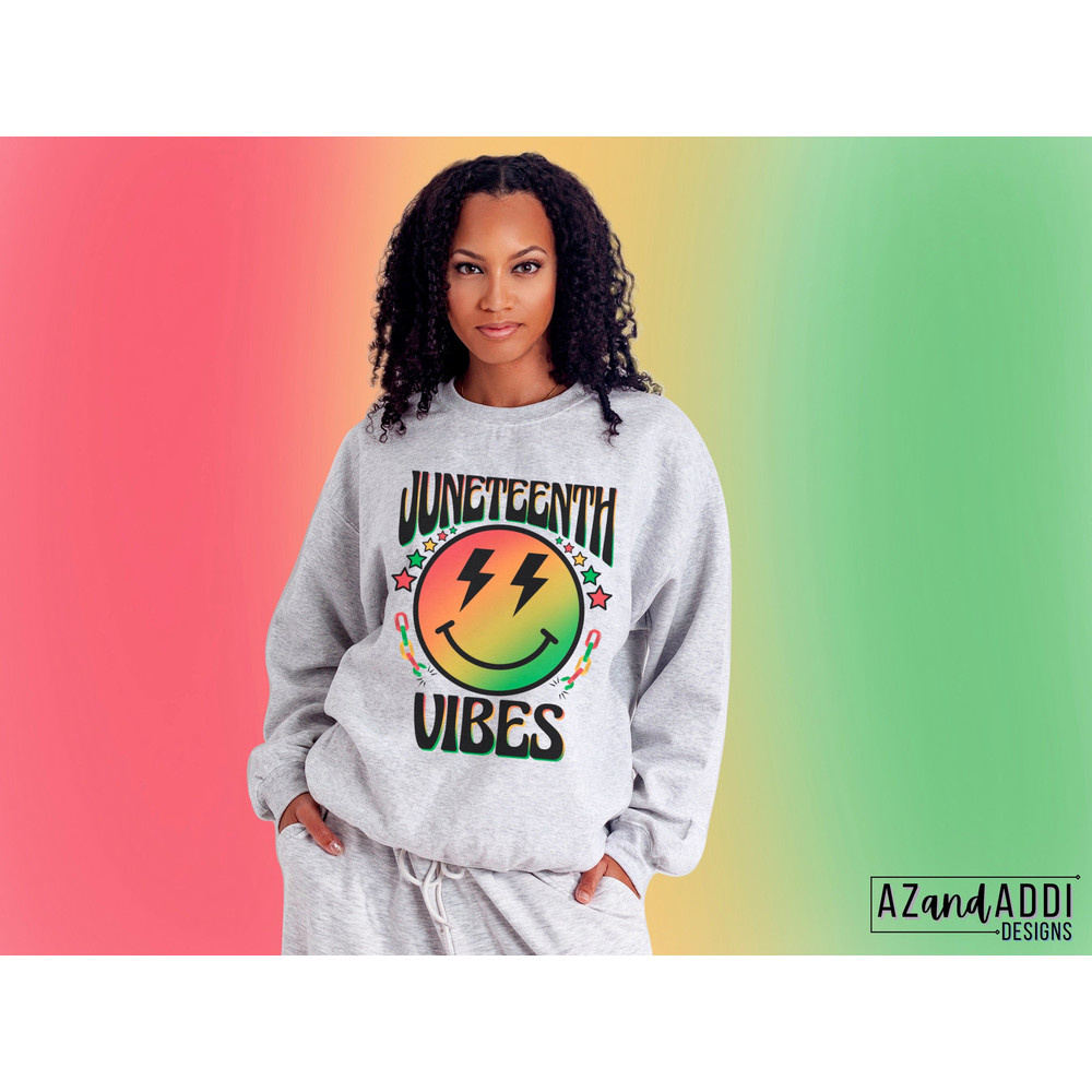 Juneteenth vibes smiley face png, retro Juneteenth sublimation design, black history png, black culture png, breaking chains digital design - 3.jpg