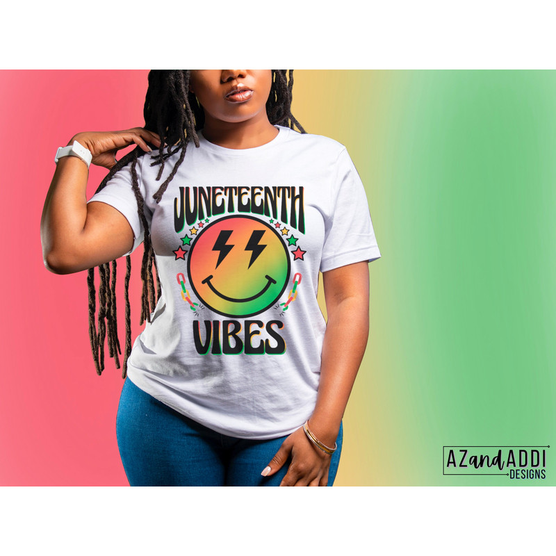 Juneteenth vibes smiley face png, retro Juneteenth sublimation design, black history png, black culture png, breaking chains digital design - 4.jpg