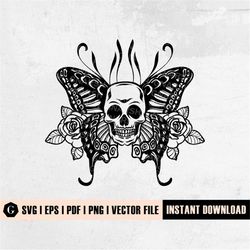 death moth svg file | death head moth svg | skull butterfly svg | floral skull with butterfly svg | flower skull svg | s