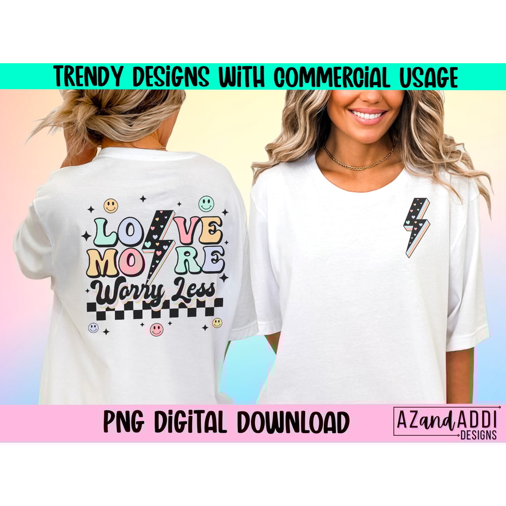 Love More Worry Less PNG, Retro, Smile Face, Valentine's Png, Hearts, Retro Valentine Sublimation, pocket design, love png, lightning bolt - 1.jpg